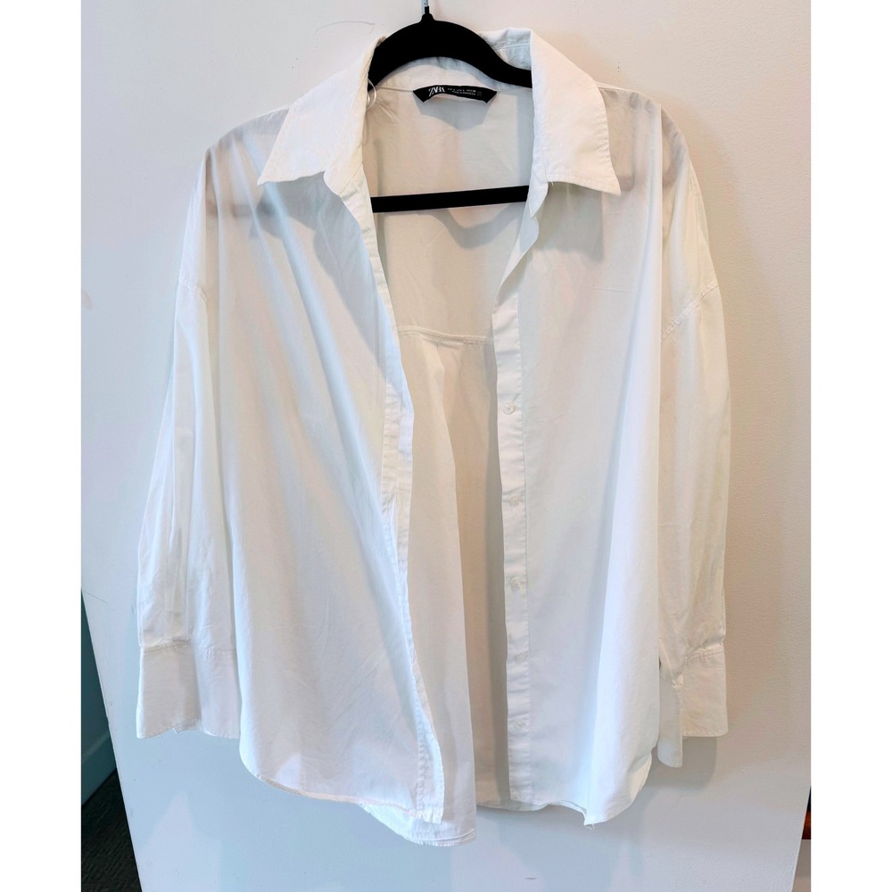 Zara Basic White Oversized Button Down Shirt Long Sleeve Cotton Poplin Large
